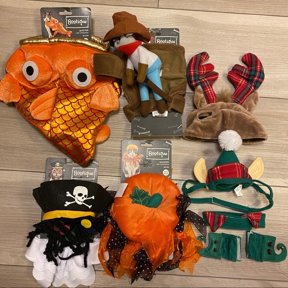 6 Cat Costumes Gold Fish Pumpkin Pirate Elf Bundle - Picture 1 of 7